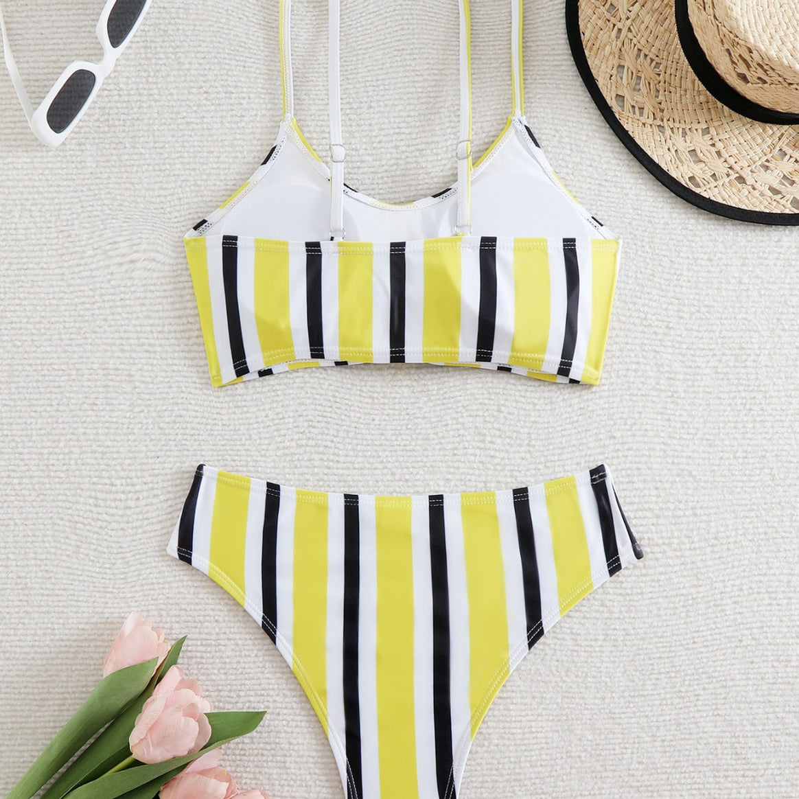 Ladies bikini set with fashionable knot and colorful striped pattern Mune Fashion
