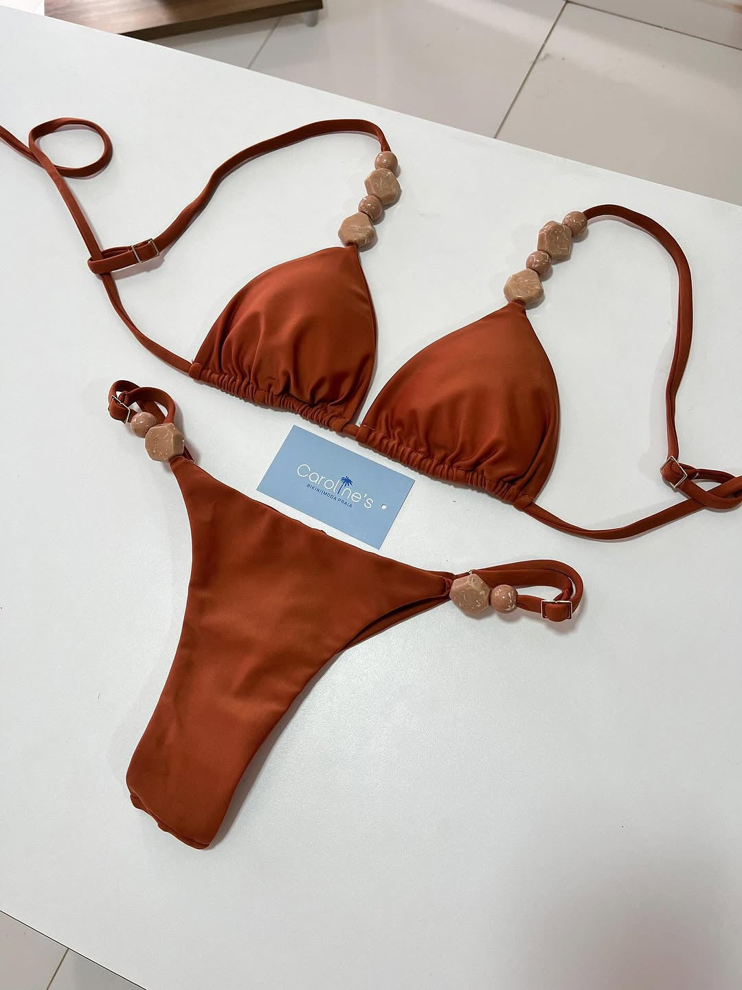 Women Triangle Bikini with elastic bands and decorative details Mune Fashion