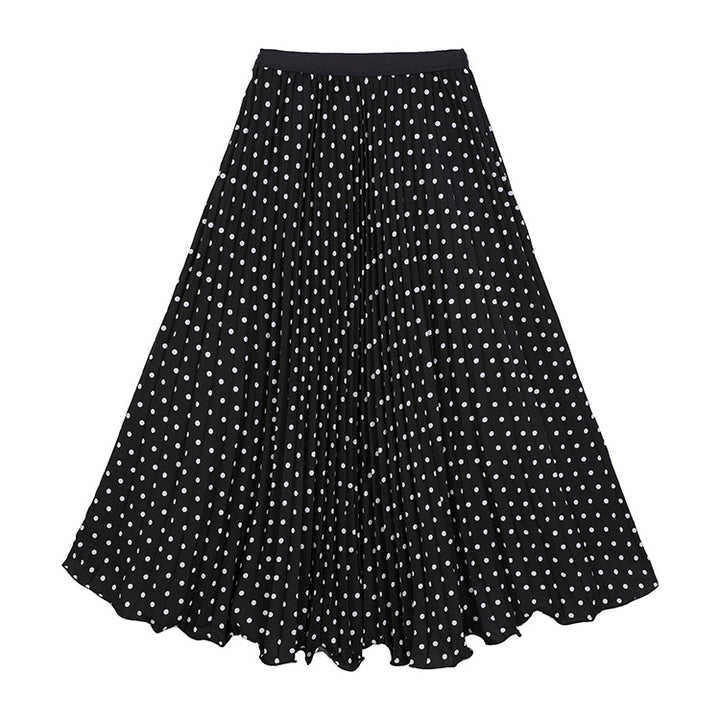 Women's pleated circle midi skirt in retro polka dot design with elastic comfort waistband Mune Fashion