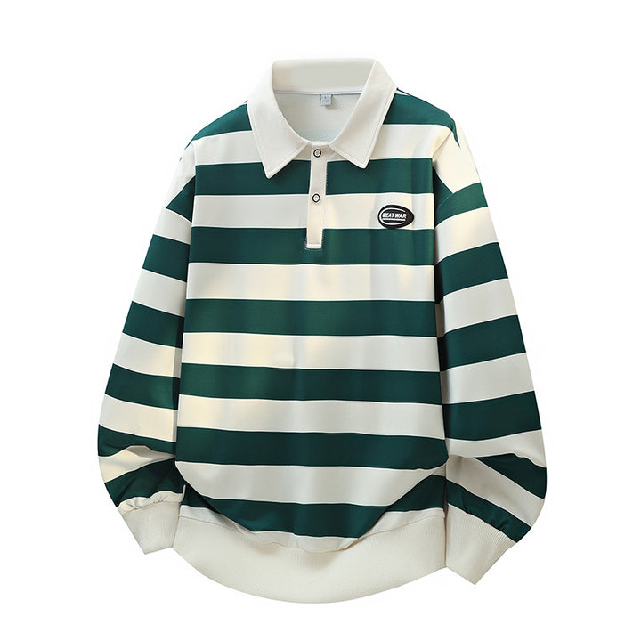 Men Striped Oversize Rugby Polo with Contrast Collar and Ribbed Cuffs Mune Fashion