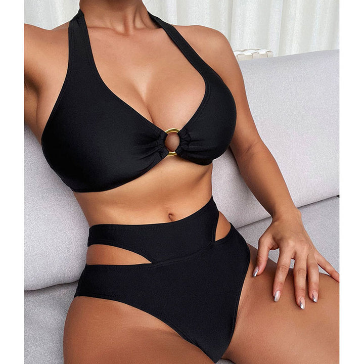 Women's High-Waisted Bikini with Cut-Out Details and Elegant Ring Mune Fashion