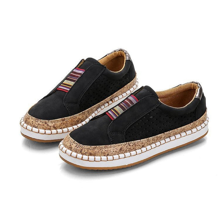 Women's Comfort Slip-On Sneaker made of Suede with Elastic Multi-Stripe Stretch Band and Woven Espadrille Detail Mune Fashion