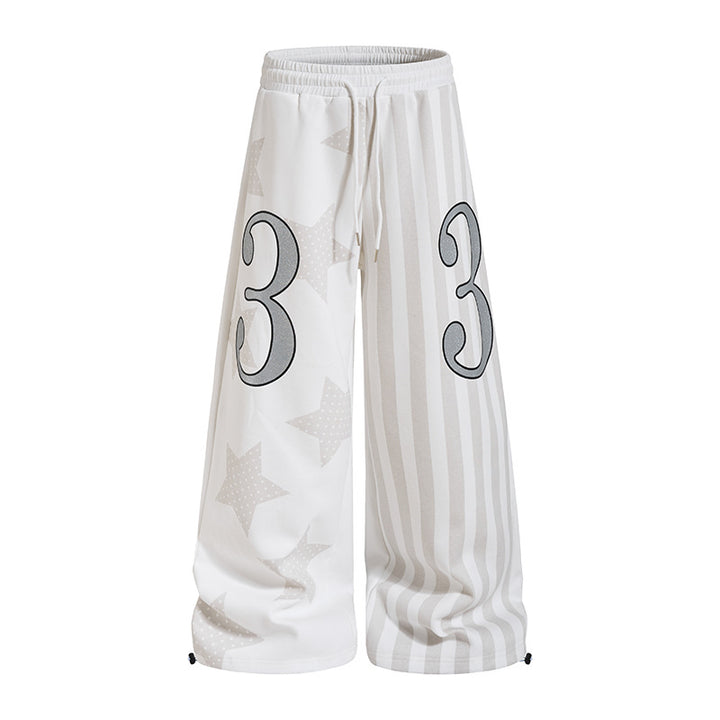 Women Wide Lounge Pants with High Comfort Waistband, Drawstring, Star and Stripe Print Mune Fashion
