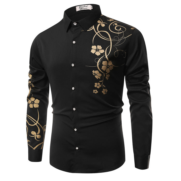 Men's Slim-Fit Shirt with Floral Allover Print, Long Sleeve and Stretch Cotton Blend Mune Fashion