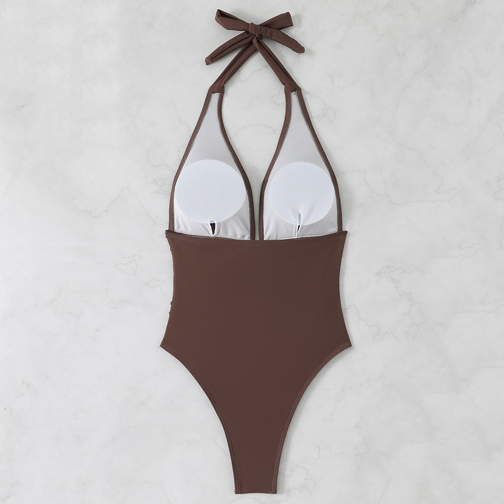 Women's high-cut swimsuit with elegant V-neckline and playful ruffle detail Mune Fashion