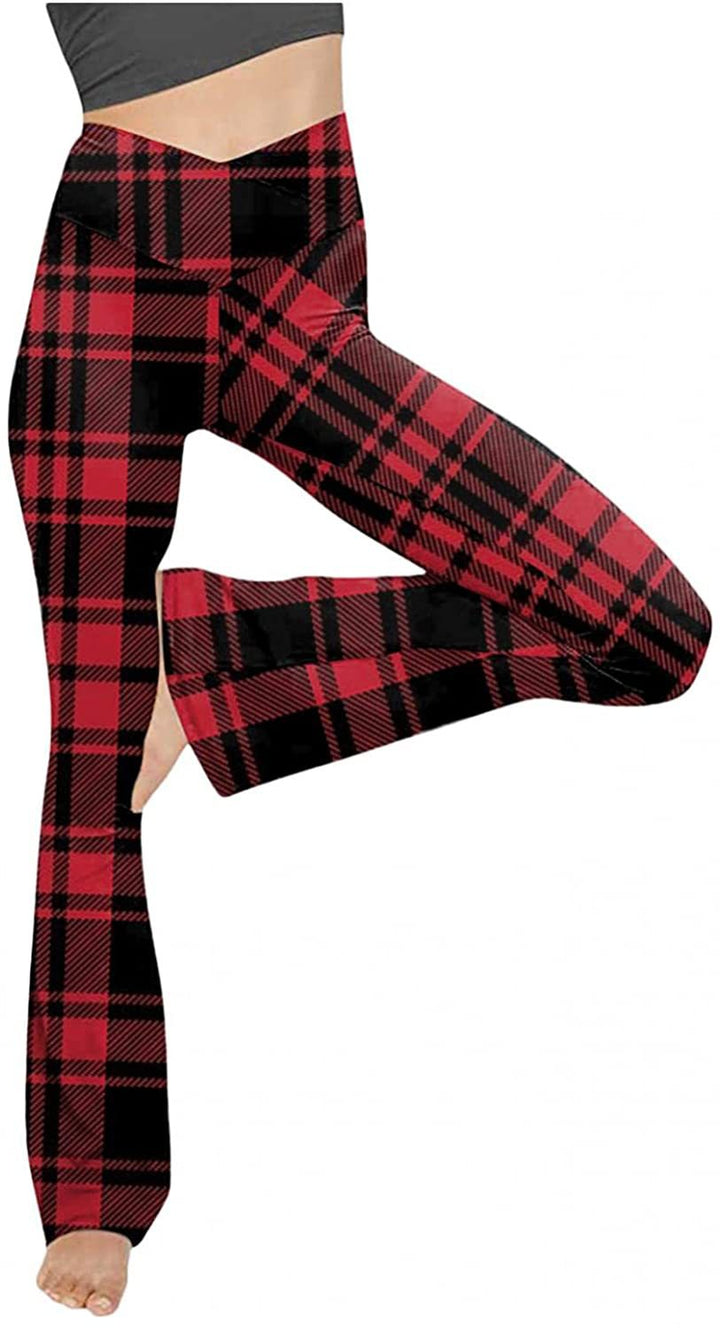 Women's mid-rise yoga pants with crossover waistband and flared hem with slit Mune Fashion
