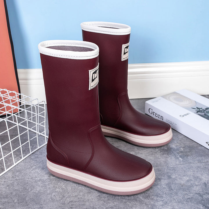 Women's Mid-Height Platform Rain Boots with Waterproof Full Rubber Construction Mune Fashion