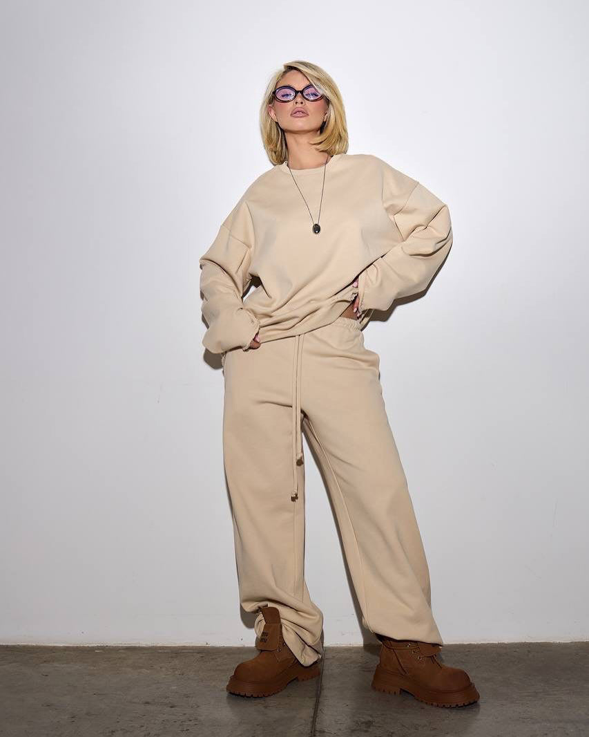 Women Oversized Loungewear Set with Relaxed Long Sleeve and Wide High Waist Jogger Mune Fashion