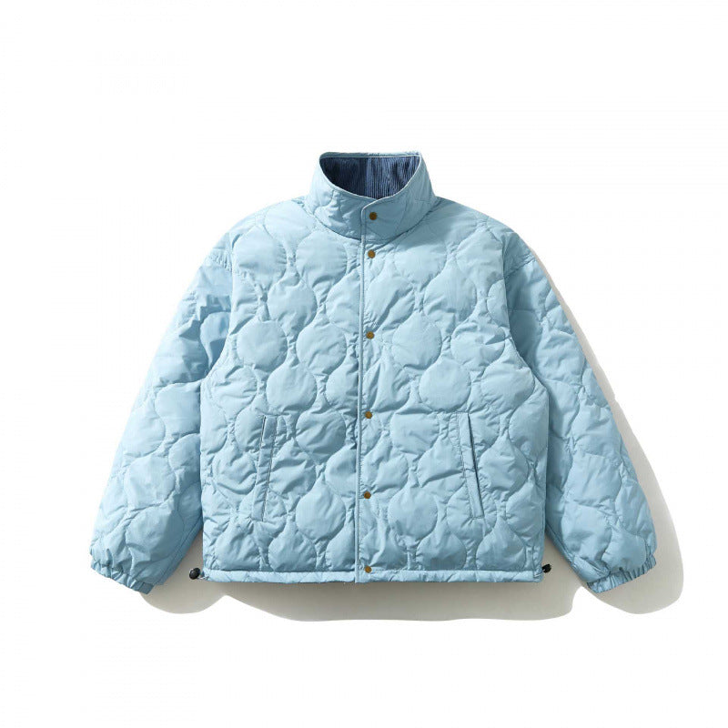 Men's Quilted Cord Jacket with Stand Collar, Snap Button Closure and Elastic Hem Mune Fashion