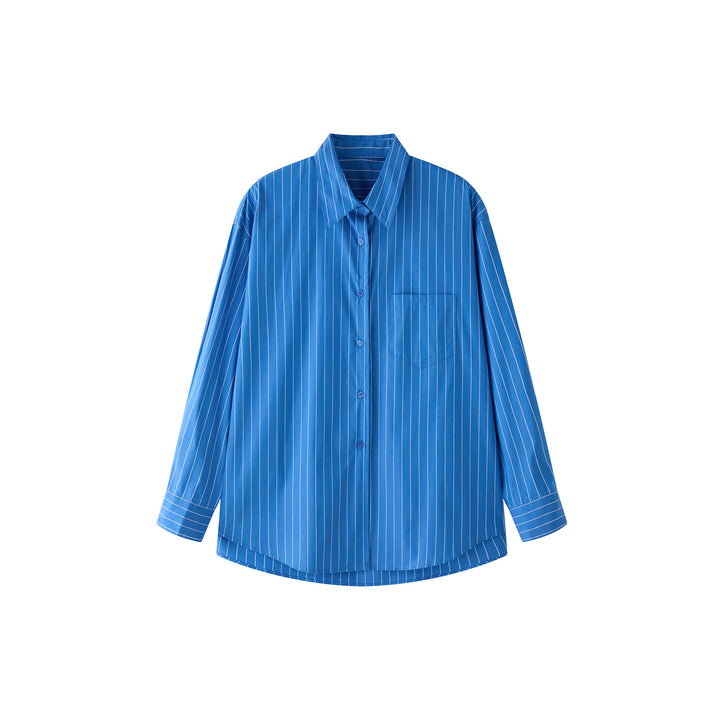 Women's oversized striped shirt blouse made of lightweight viscose blend with chest pocket Mune Fashion