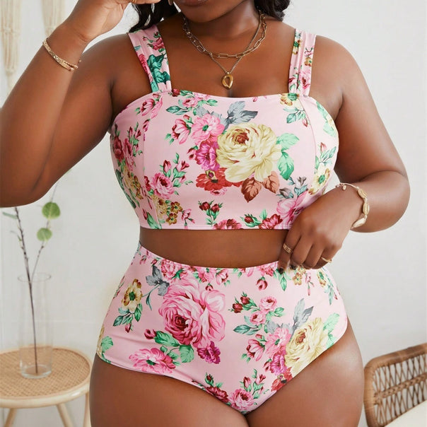 Women Floral Bikini Set with High Waist and Wide Straps Mune Fashion