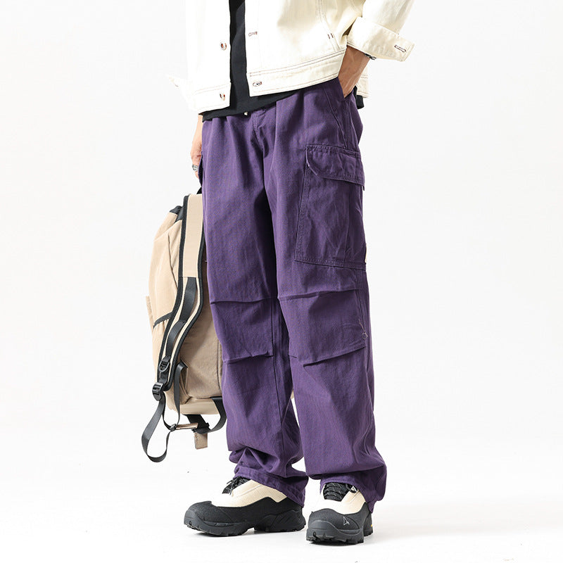 Men's Loose Cargo Pants with Reinforced Knee Panels and Multi-Pockets Drune