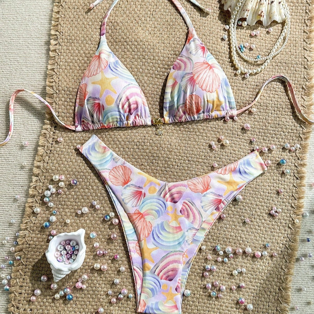 Ladies triangle bikini with maritime shell pattern Mune Fashion