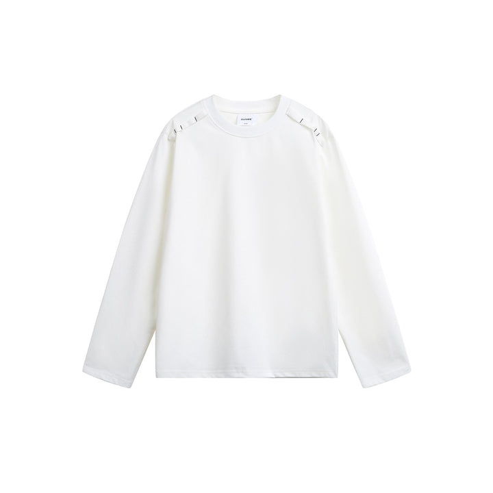 Unisex Long Sleeve Oversized T-Shirt with Crew Neck and Decorative Shoulder Detail Mune Fashion