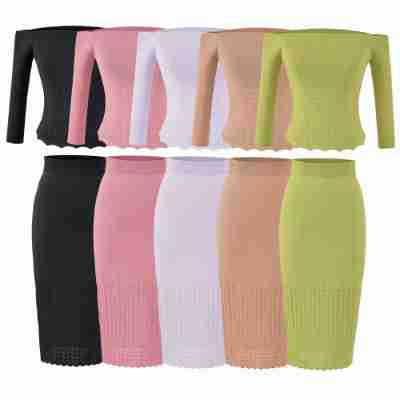 Women's Two-Piece Knit Set with off-the-shoulder Neckline and Bodycon Pencil Skirt Mune Fashion