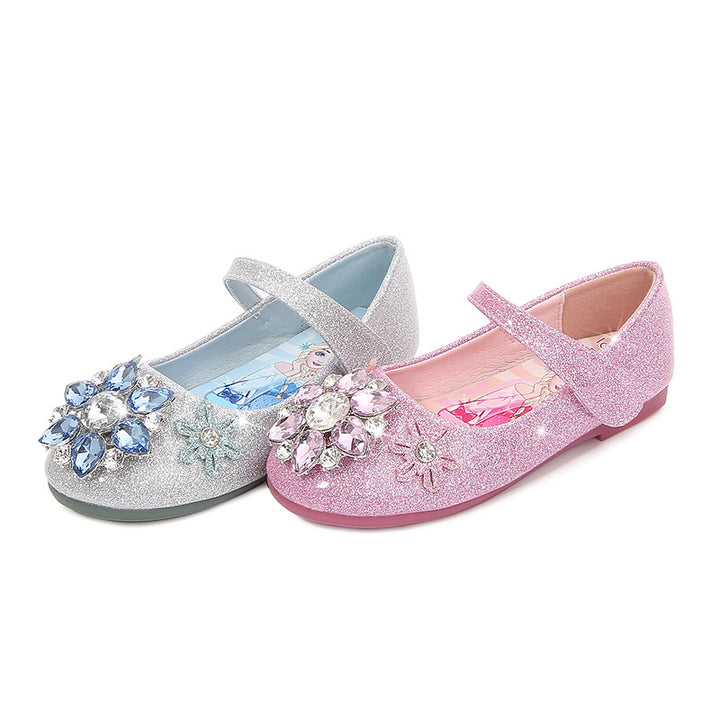 Girls Glittering Ballet Shoes with Flower Application Mune Fashion