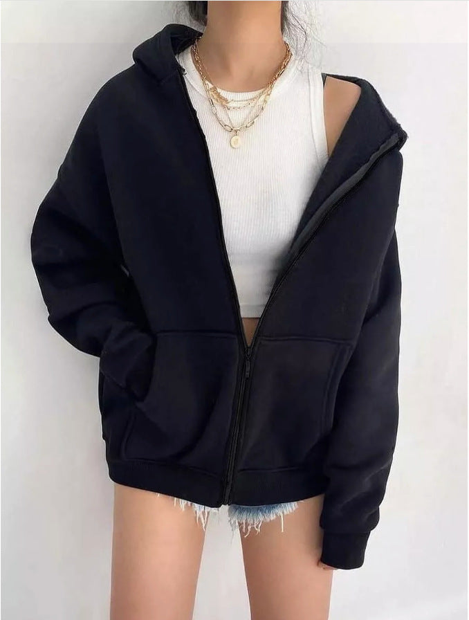 Women's minimalist French Terry zip hoodie with a full zipper, kangaroo pocket, and thumbhole sleeves Mune Fashion