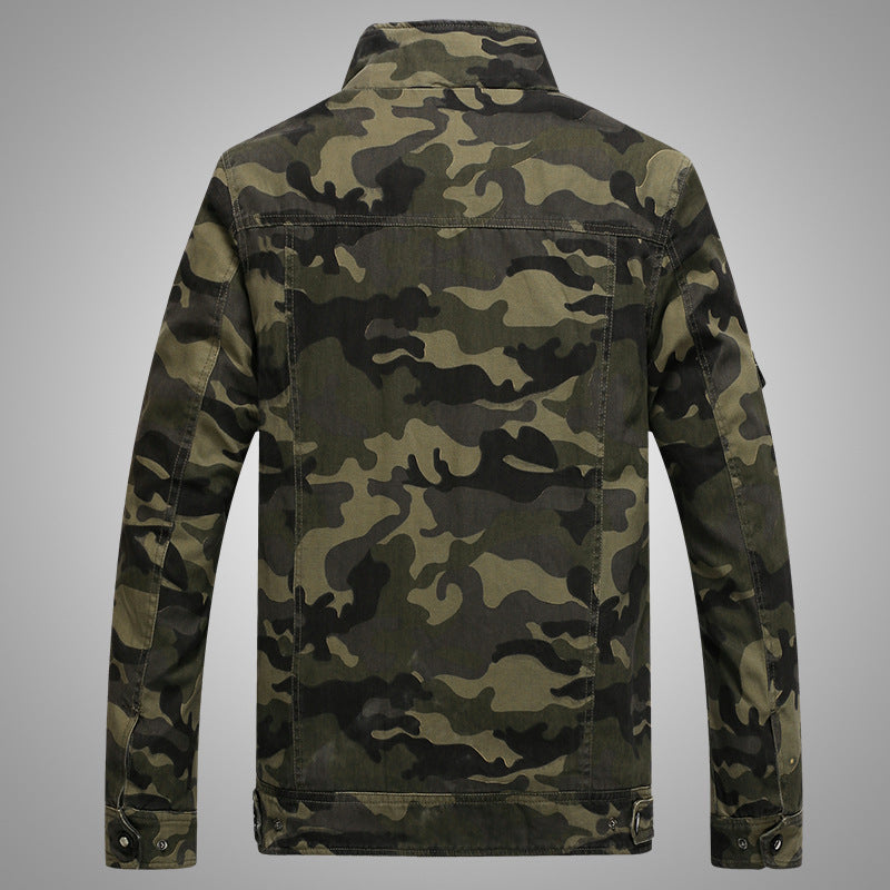 Men's camouflage field jacket made of durable canvas with epaulettes, multiple pockets and stand-up collar Mune Fashion