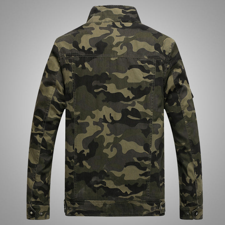 Men's camouflage field jacket made of durable canvas with epaulettes, multiple pockets and stand-up collar Mune Fashion