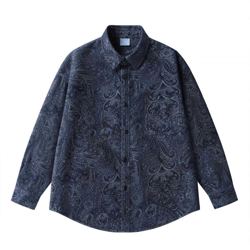 Unisex Oversized Shirt Jacket with Paisley Jacquard, Full Button Placket and Chest Pocket Mune Fashion