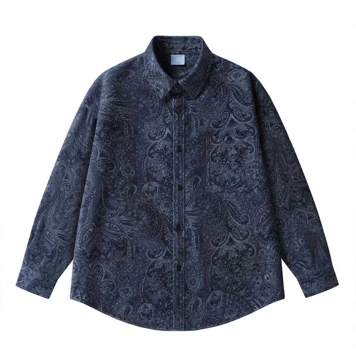 Unisex Oversized Shirt Jacket with Paisley Jacquard, Full Button Placket and Chest Pocket Mune Fashion