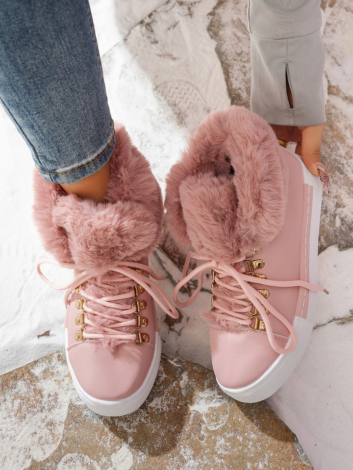 Ladies' Winter Sneaker Ankle Boot with Faux Fur Collar and Platform Mune Fashion