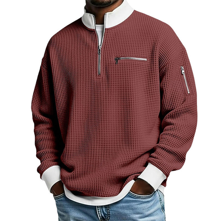 Men's sporty quarter-zip pullover with textured pattern Mune Fashion