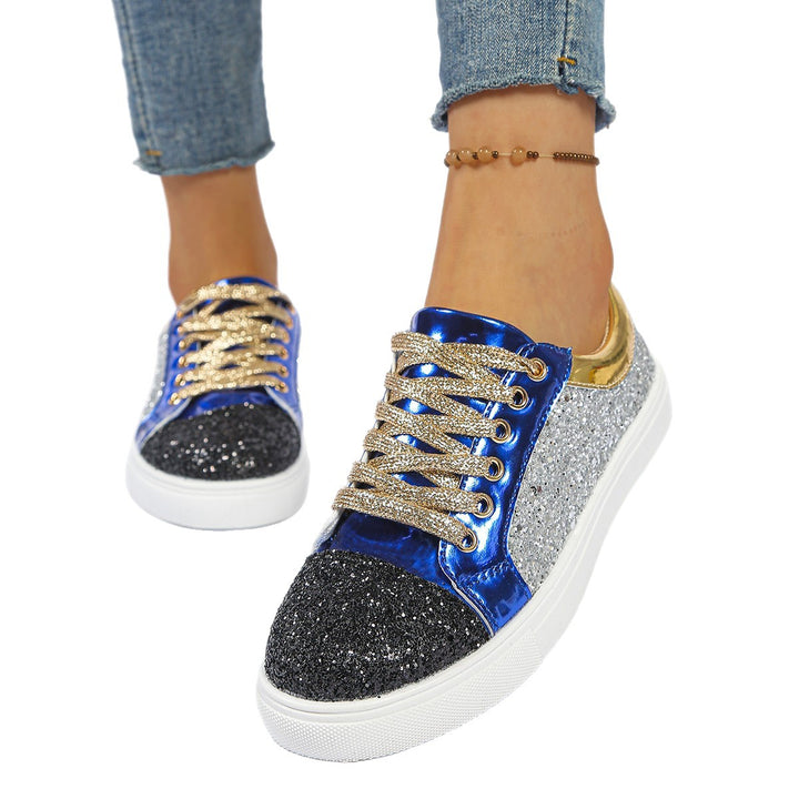 Women Glitter Sneakers with Metallic Inserts and Padded Platform Sole Mune Fashion
