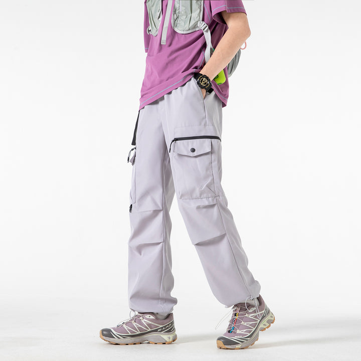 Men's Loose Utility Cargo Pants with Multi-Pockets, Adjustable Hem and Integrated Belt Drune