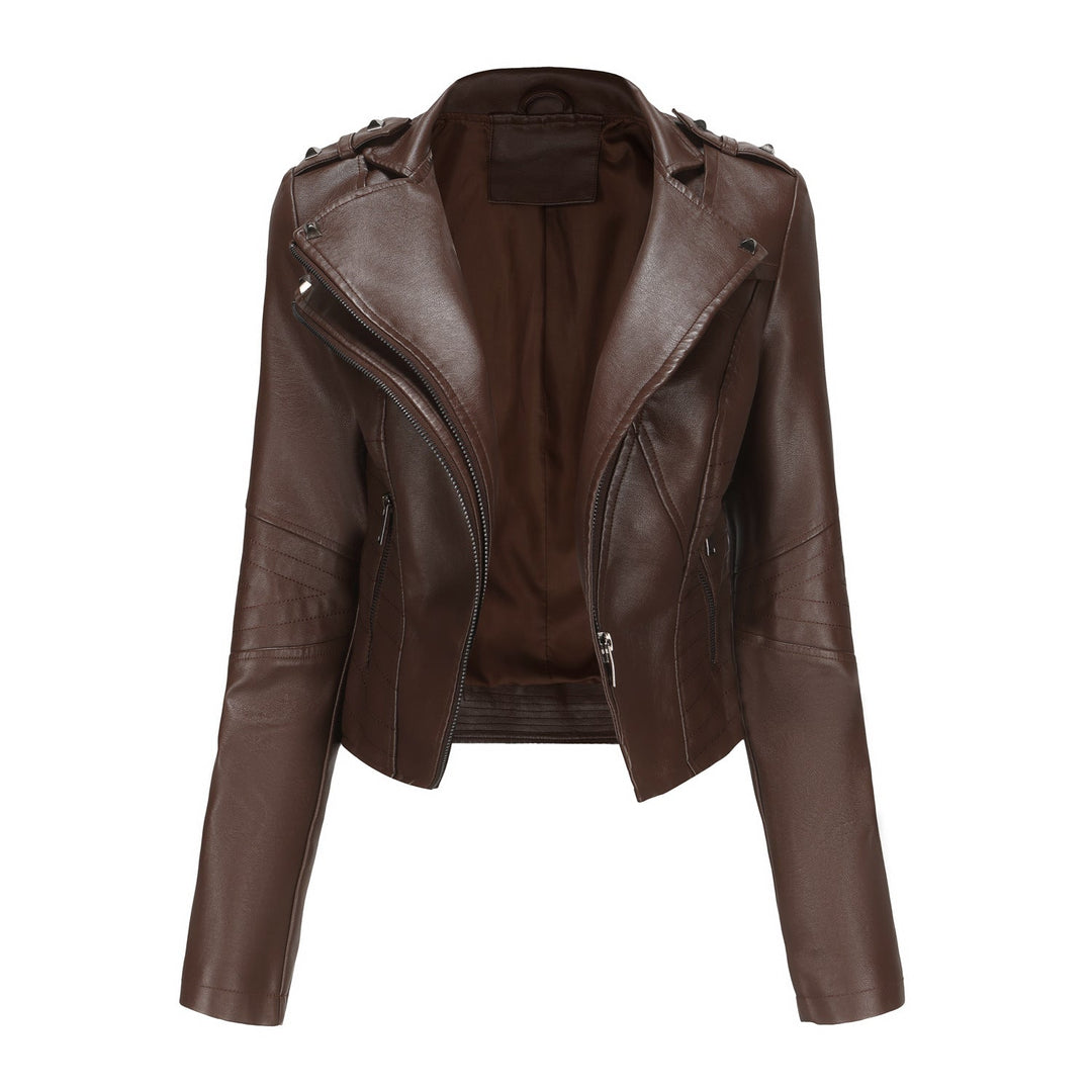 Women Stylish Biker Jacket with Asymmetrical Zipper and Detail Seams Mune