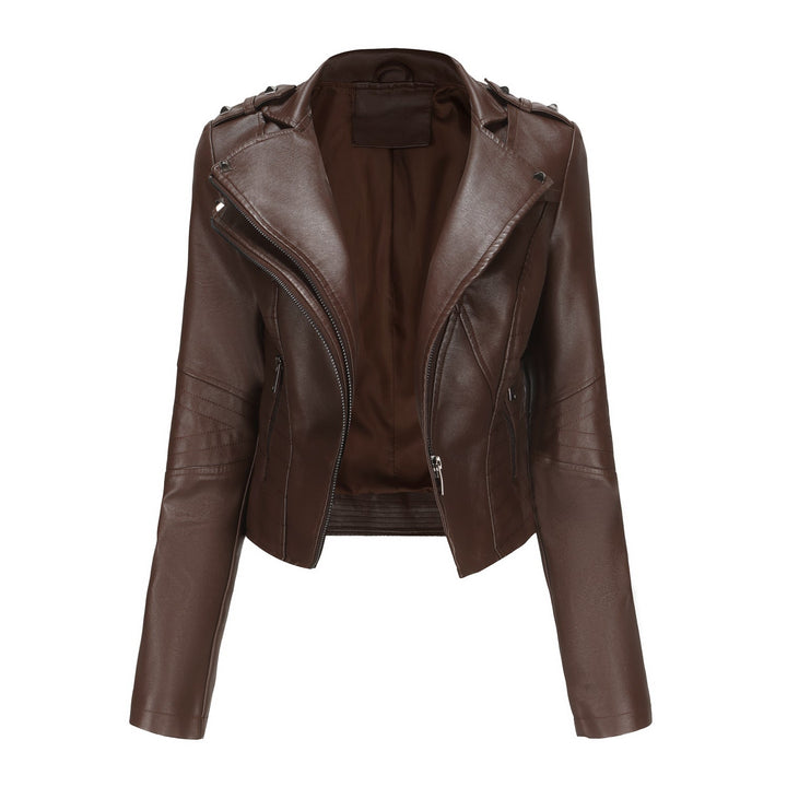 Women Stylish Biker Jacket with Asymmetrical Zipper and Detail Seams Mune