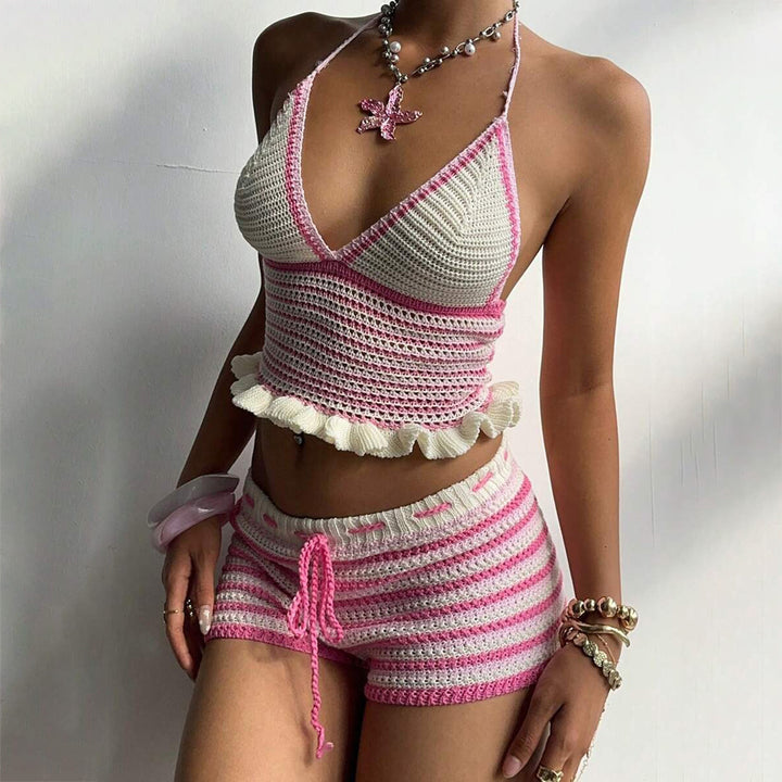 Women's crochet set with voluminous top and shorts Mune Fashion
