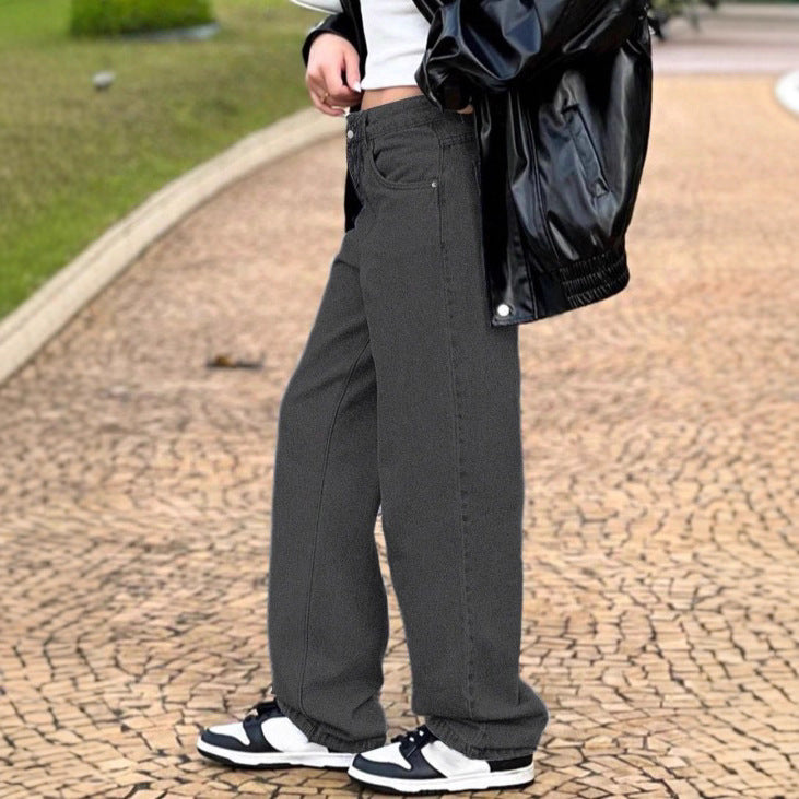 Women high-waisted loose-fitting jeans with wide legs and asymmetrical button placket Mune Fashion