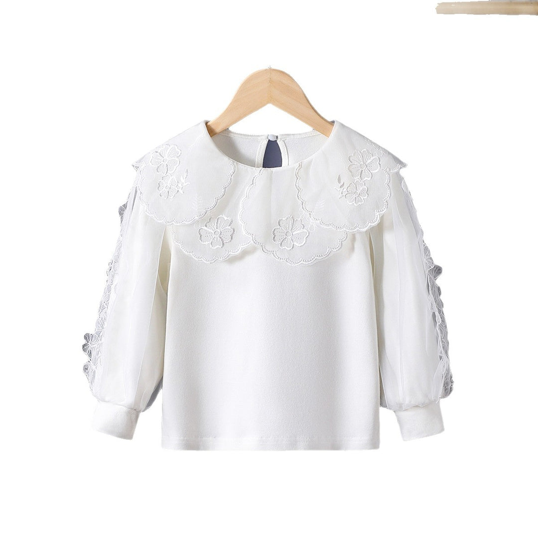 Girl elegant blouse with floral lace appliqués Mune Fashion