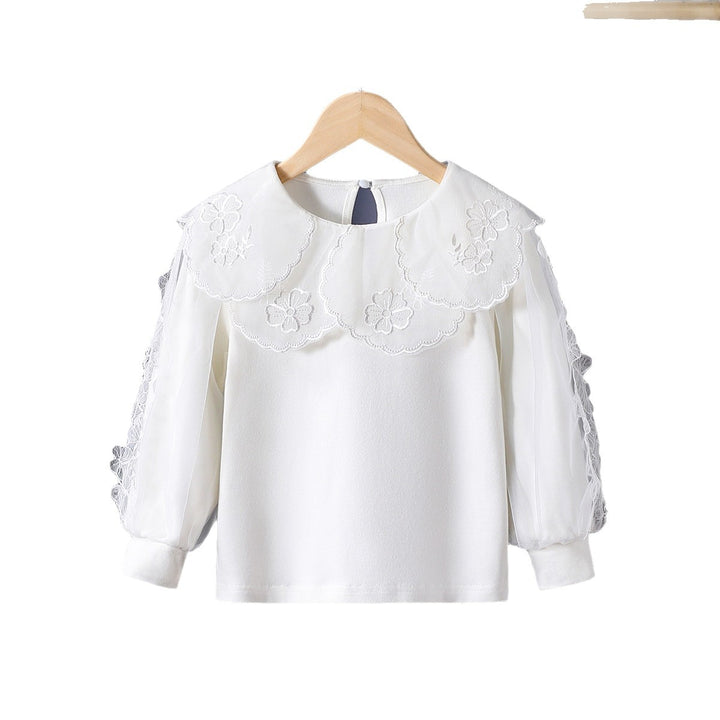 Girl elegant blouse with floral lace appliqués Mune Fashion