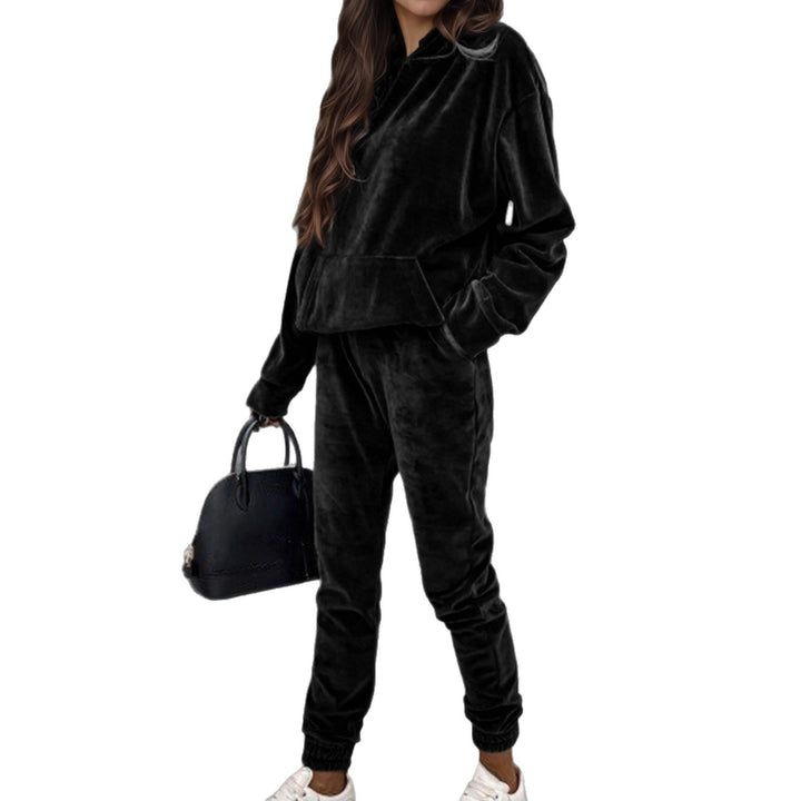 Women's Velvet Tracksuit with Hooded Hoodie, Kangaroo Pocket and Elastic Cuff Pants Mune Fashion