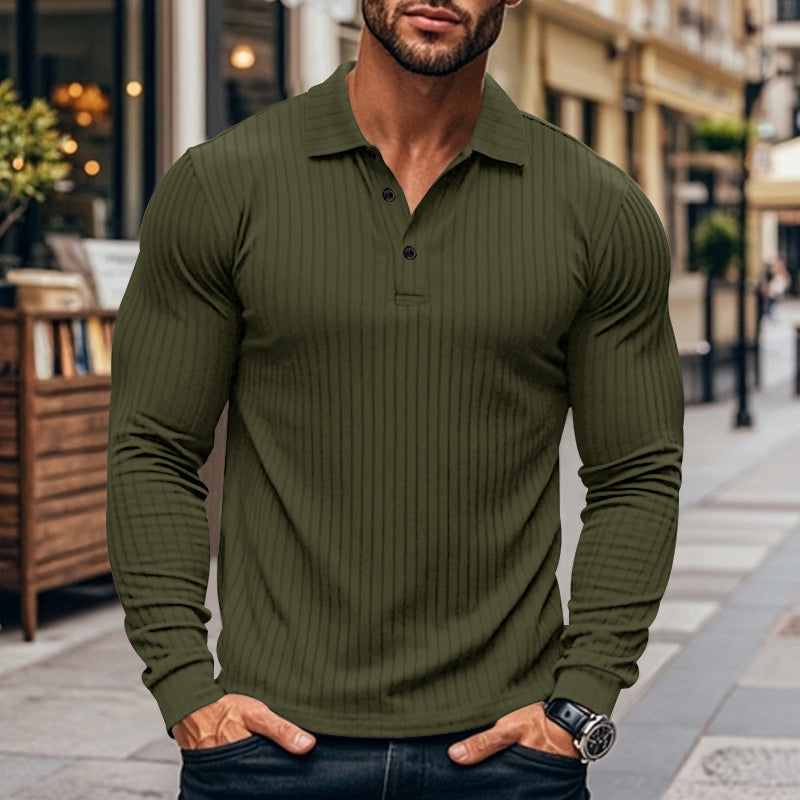 Men's tight-fitting ribbed long-sleeve polo shirt with kent collar and short button placket Mune Fashion