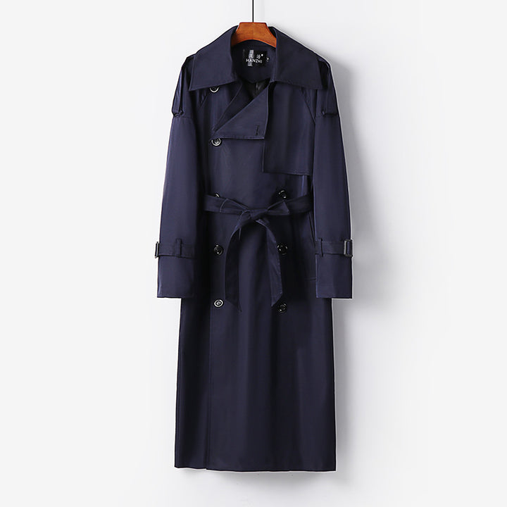 Men's Long Cut Trench Coat with Double Placket and Storm Flap Mune Fashion