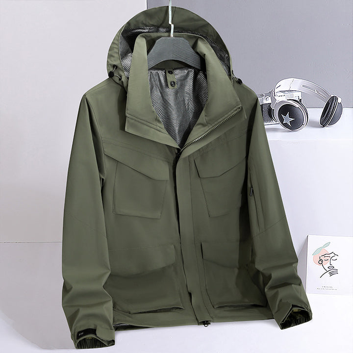 Men Water-Repellent Field Utility Jacket with Hood and Multiple Pockets Mune Fashion