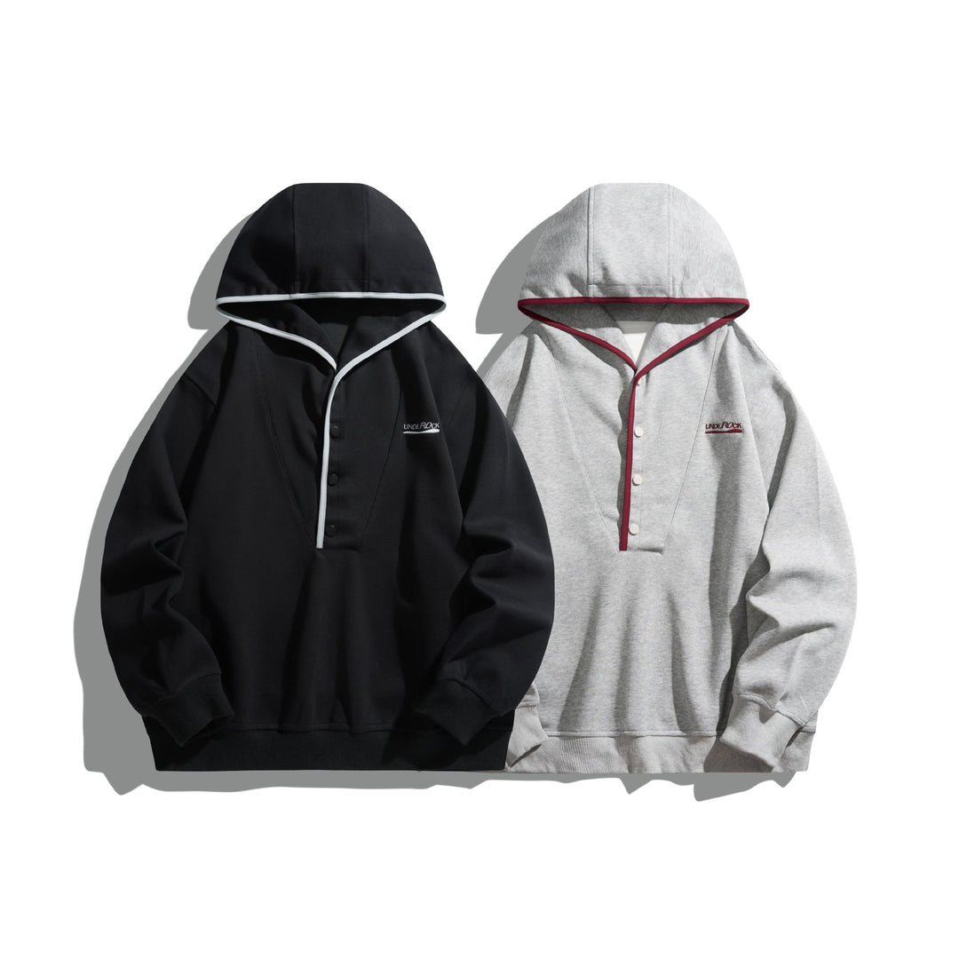 Unisex hoodie sweatshirt with snap placket and contrast piping Mune Fashion