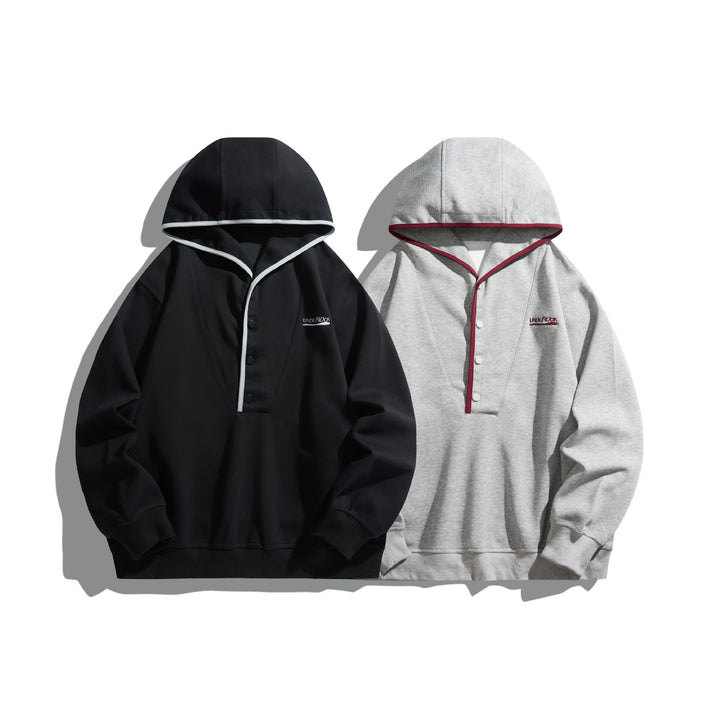 Unisex hoodie sweatshirt with snap placket and contrast piping Mune Fashion