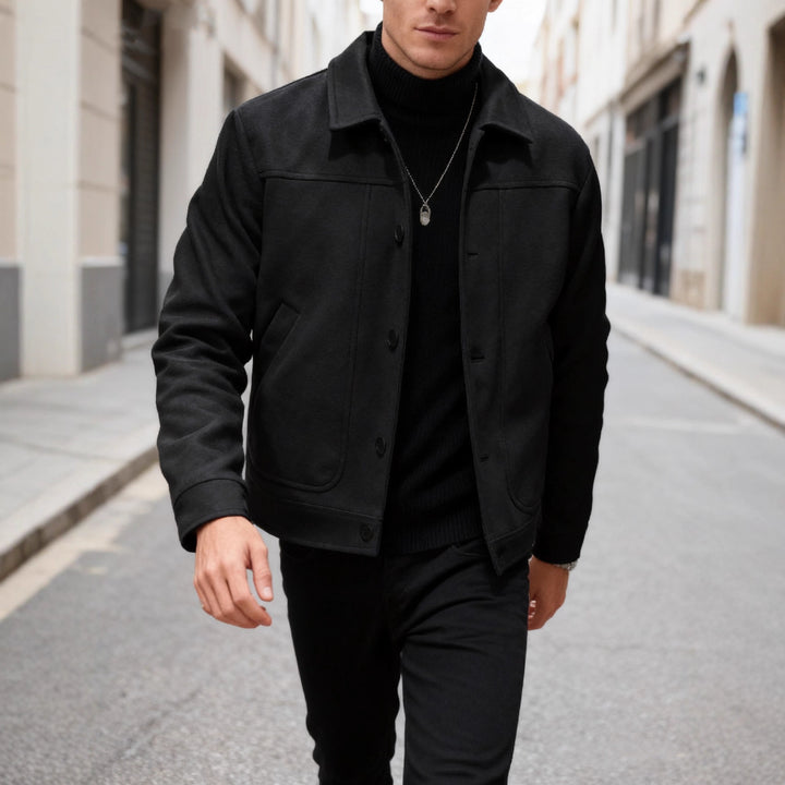 Men's modern trucker overshirt made of suede imitation with decorative stitching and patch pockets Mune Fashion