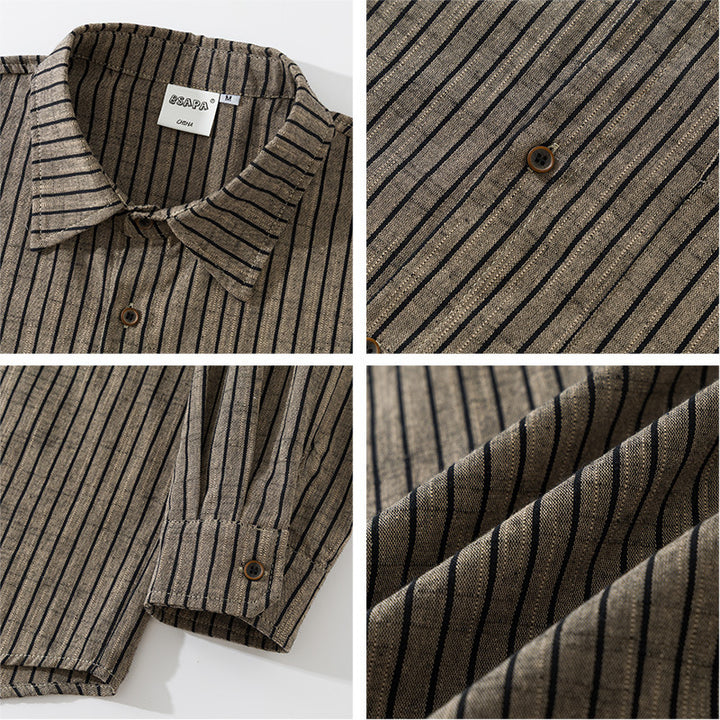 Men's Oversize Long Sleeve Shirt made of Flannel with Fine Stripes and Chest Pocket Mune Fashion