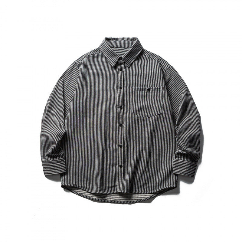 Men's Striped Oversized Shirt made of Washed Cotton Blend with Chest Pocket Mune Fashion