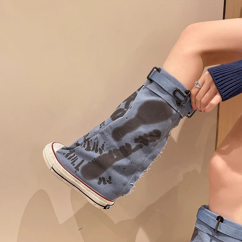 Damen Canvas-Gaiter-Boots mit integrierter Sneaker-Sohle und verstellbarem Schnallenriemen Mune Fashion