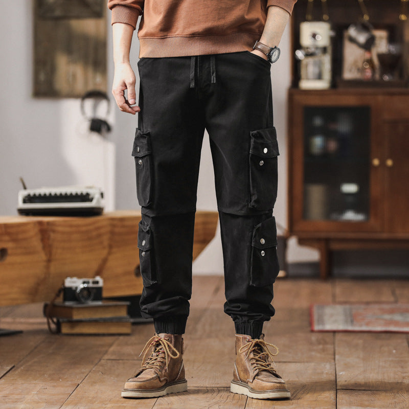 Men's Loose Cargo Jogging Pants with Multifunctional Pockets, Drawstring and Elastic Cuffs Mune Fashion