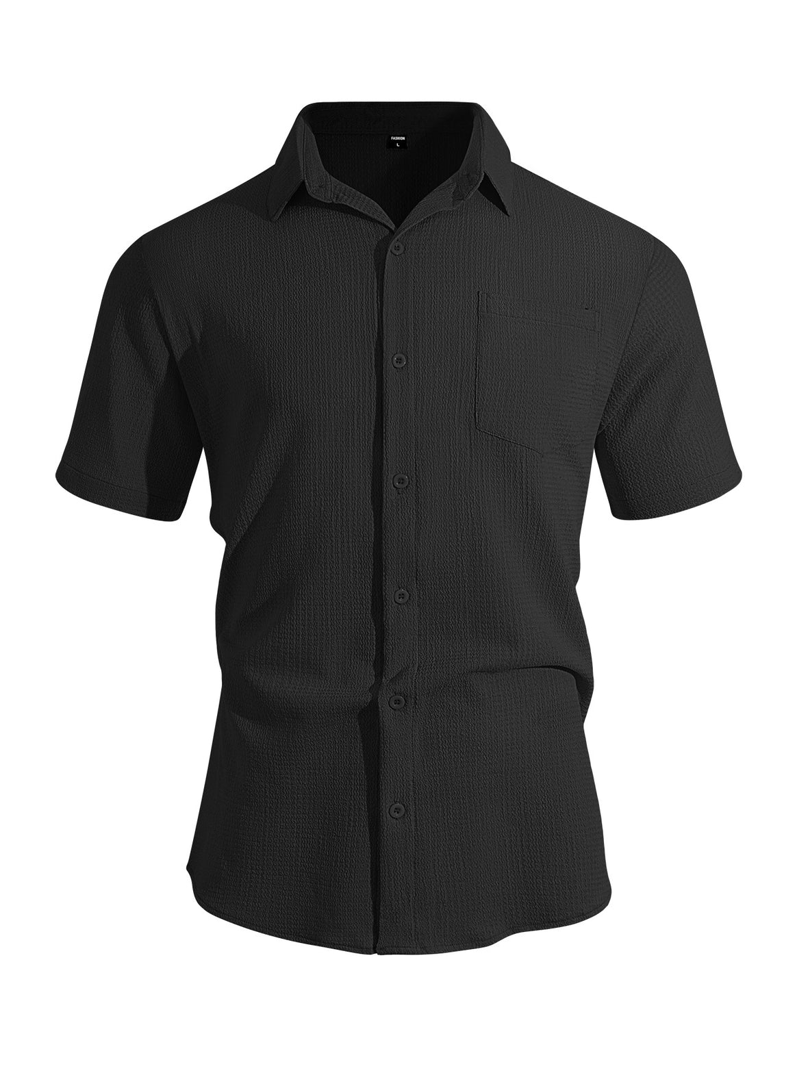 Men's short-sleeve shirt in textured cotton yarn look with Kent collar and applied breast pocket Mune Fashion