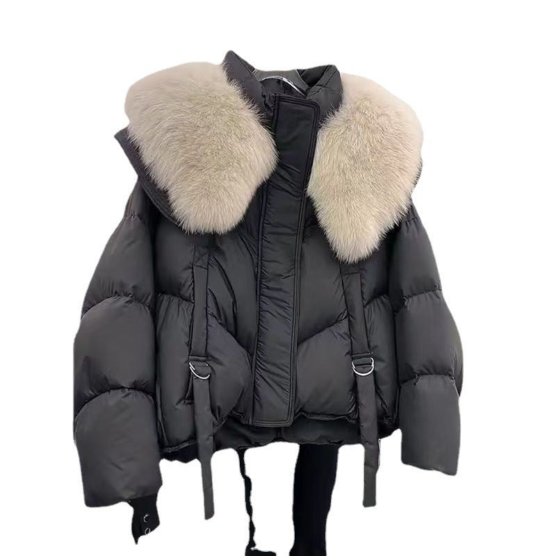 Ladies nano short thermo puffer jacket with detachable faux fur collar, high closing stand-up collar, and drawstring hem Mune Fashion