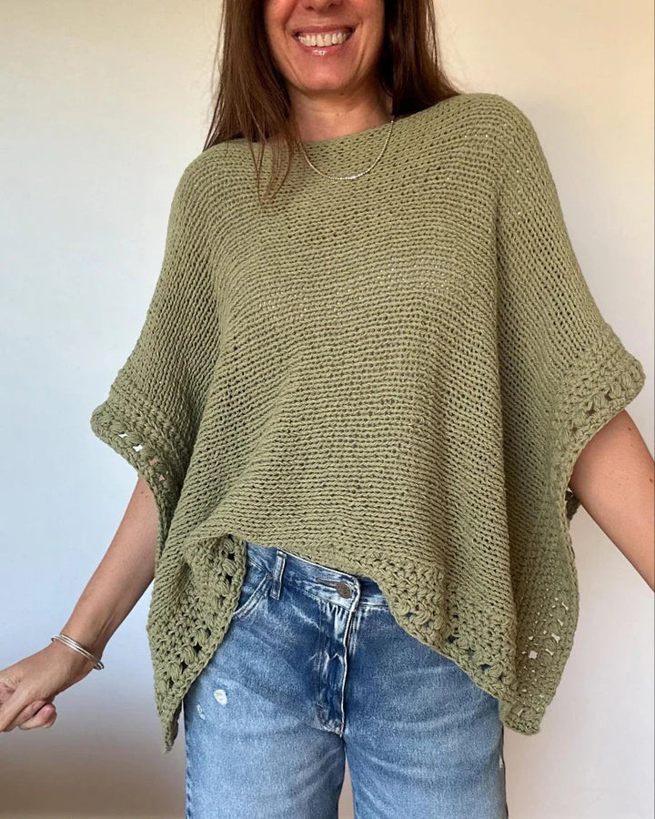 Women's Light Oversized Knit Poncho with Crochet Edge Drune