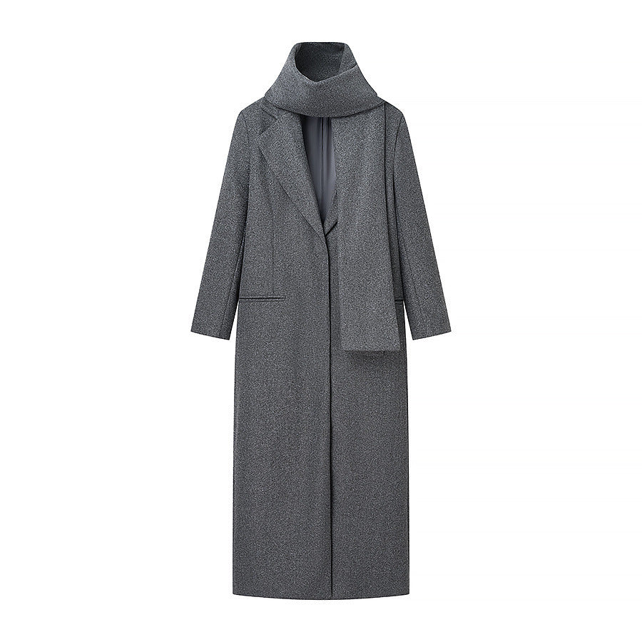 Women's Tailored Longline Cape Coat made of Wool Blend with Overlapping Cape Detail Mune Fashion